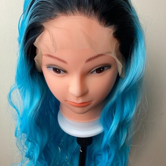 Long Ombre Blue Wig Lace front Wig - Picture 6 of 10